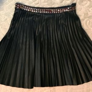 Black Faux Leather Studded & Pleated Skirt